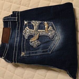 Miss Me Blue Boot Cut Jeans with Embroidered Pockets